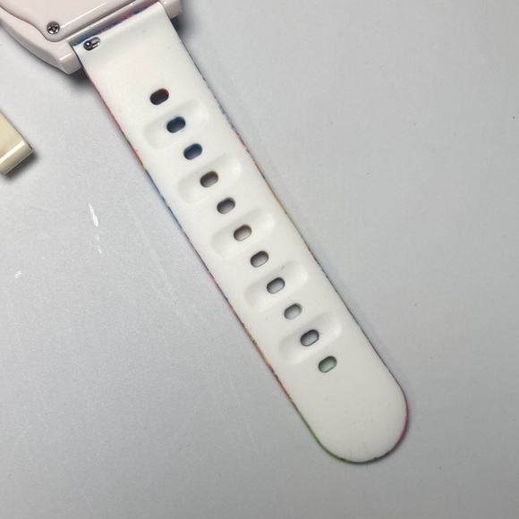 Nixon white Time Teller watch, paint splatter color silicone strap, new battery main image 5